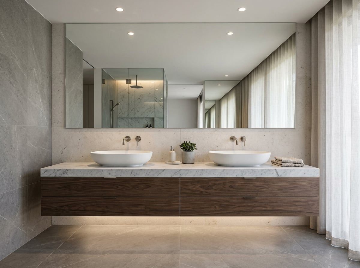 Moderne Doppelwaschtische mit Aufsatzbecken in elegantem Badezimmer